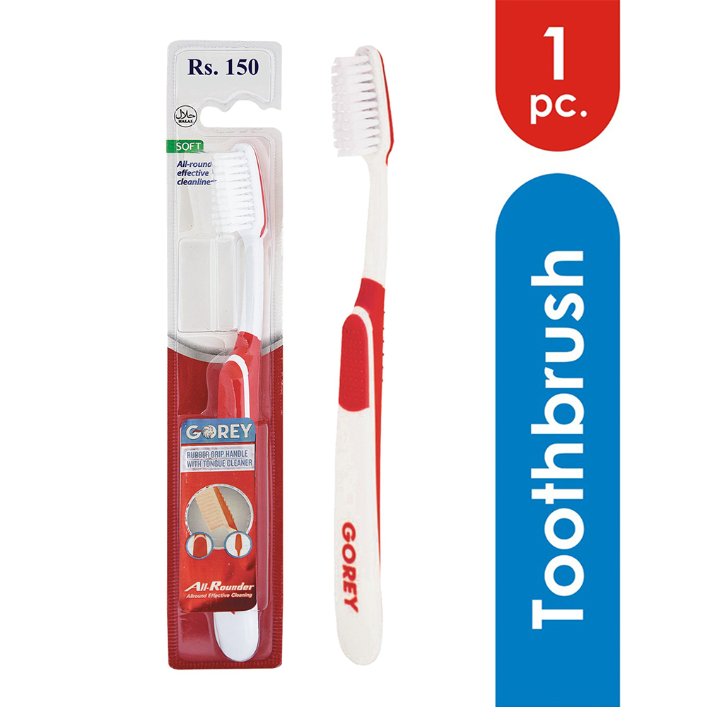 Gorey All Rounder Soft Toothbrush Rubber Grip Handle With Tongue Clean