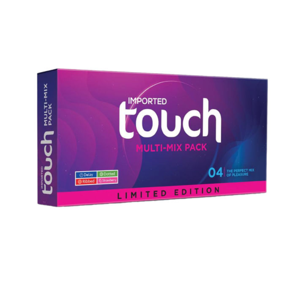 Touch Multi Mix Packet (Delay, Dotted, Ribbed, Strawberry) Condoms 4 Pieces
