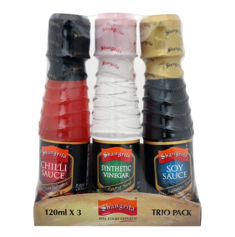 Shangrila Trio Pack, Chili Sauce + Synthetic Vinegar + Soy Sauce, 3x120ml