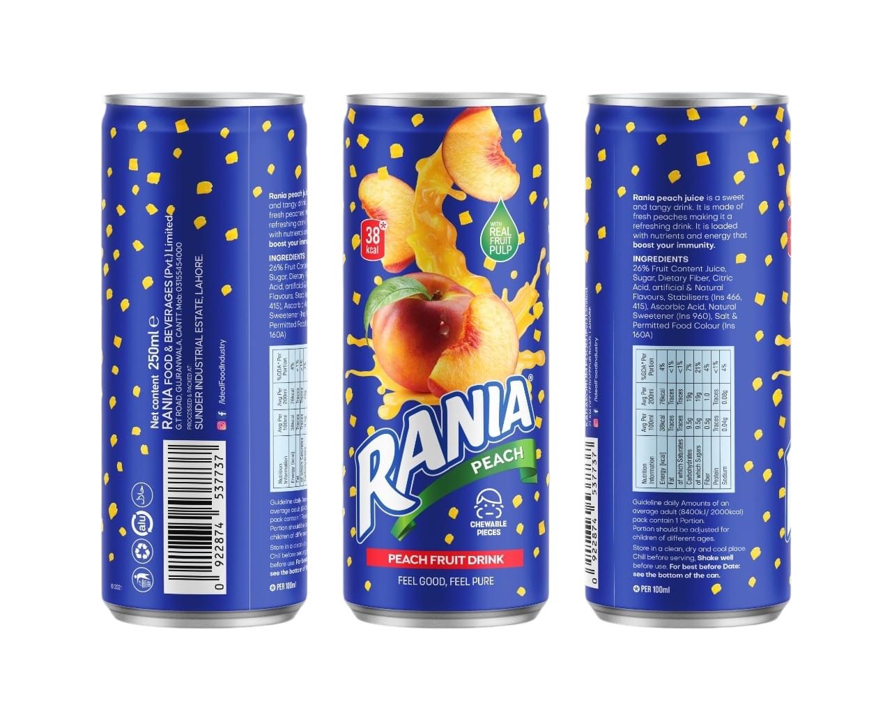 Rania Peach Fruit Drink 250ml Can