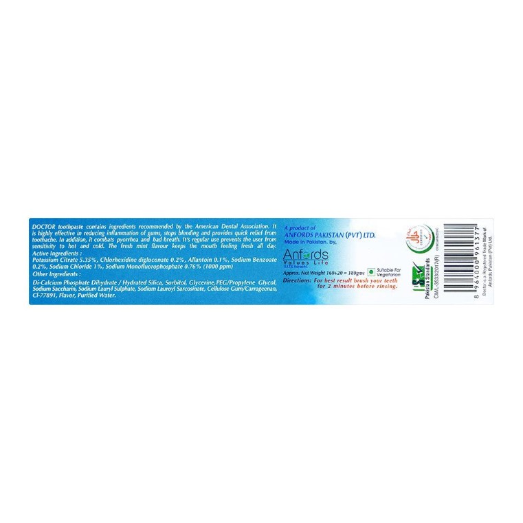 Doctor Fluoride Toothpaste, 180g, Double Saver