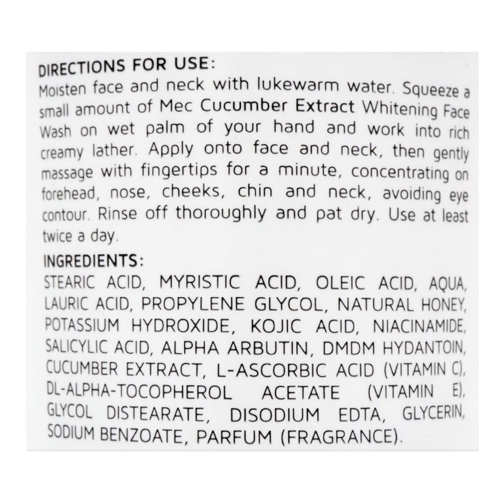 Mec Whitening Cucumber Extract Face Wash, 100g