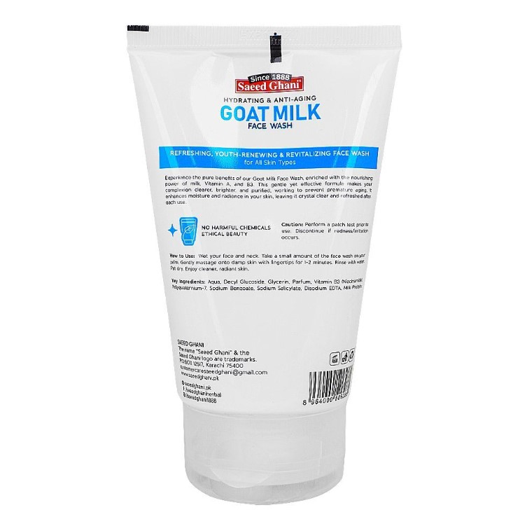 Saeed Ghani Hydrating &amp; Anti-Aging Goat Milk Face Wash, Suitable For All Skin Types, 100ml