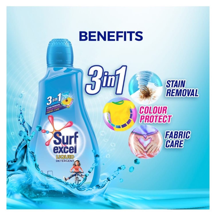 Surf Excel Liquid Detergent 3-In-1 Fabric Care, 500ml
