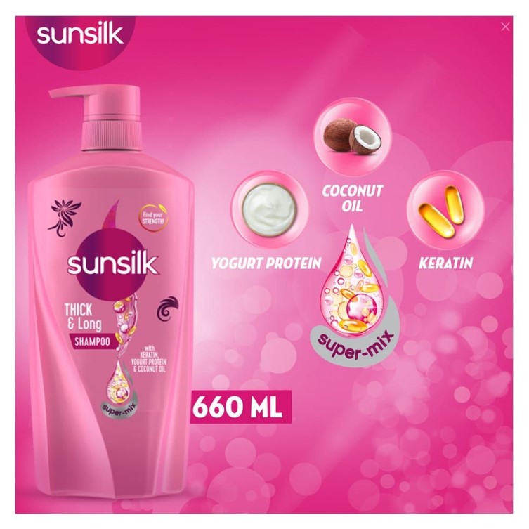 Sunsilk Thick &amp; Long Keratin Yogurt Protein &amp; Coconut Oil Shampoo, 660ml